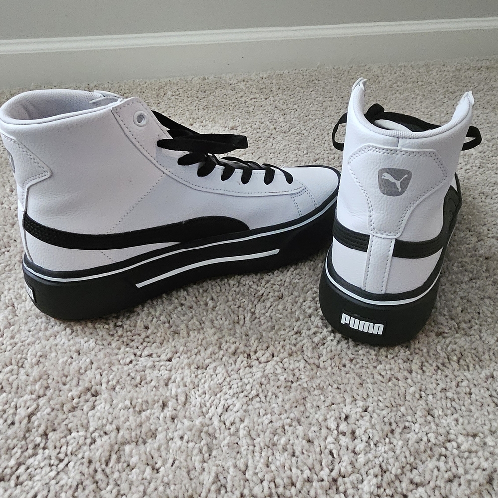 Puma White and Black Classic High-Top Sneakers - Picture 2 of 11